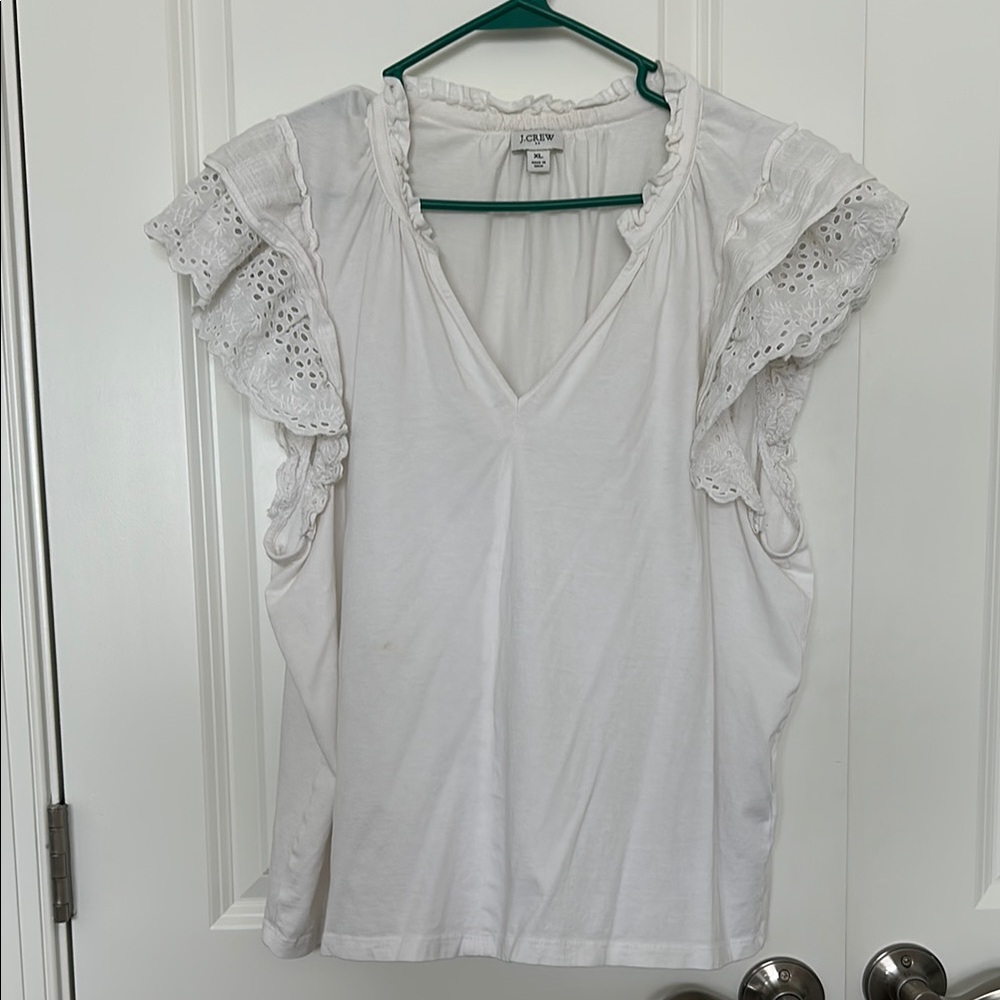 J. Crew White Eyelet Flutter Sleeve Blouse